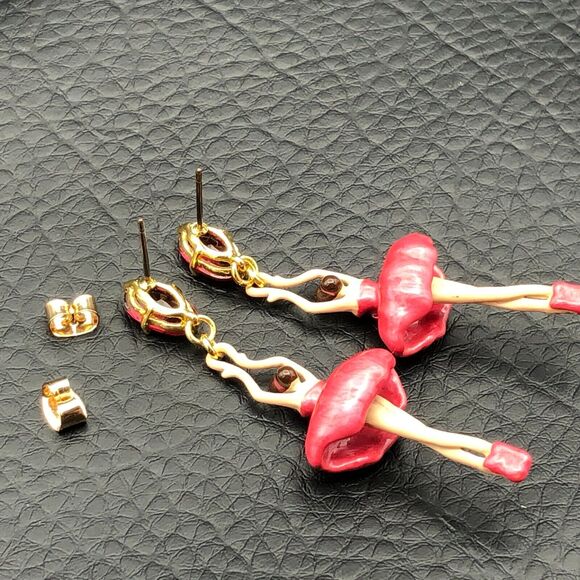 Les Néréides Earrings Ballerina Pas de Deux Rose Bud Pink Hand-Painted Stud Drop - Picture 4 of 5